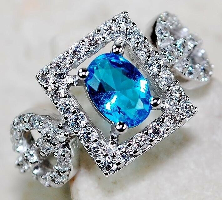 2CT Aquamarine 925 Solid Sterling Silver Ring Jewelry Sz 7 