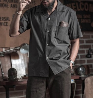 Classic Panama Open Collar Shirt - Dark Gray M
