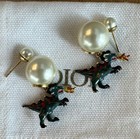 Christian DIOR Tribales Dragon Pearl Earrings Double Tribal Gold Charm Rare — photo 4
