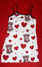 Women  s One Size White Full Slip Spaghetti Strap Teddy Bear  Red Hearts