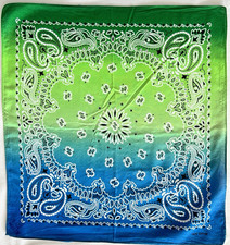 Vintage Paisley Bandana Handkerchief 100 Cotton Calico Western Style Green Blue