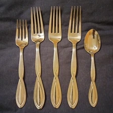 5 piece stainless flatware lot AXIS 2001 made in USA Oneida glossy silver-tone