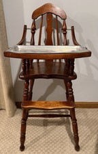 Vintage Antique Wooden Indian Spindle Baby High Chair Removable Tray