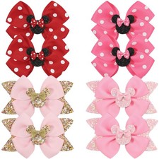 8 Pcs Mouse Ears Bow Clips for Girls, Polka Dot Red Bows Theme Park Costume P...