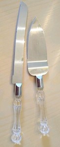 Stainless Steel Wedding Gift Knife Cake Server Set crystal acrylic clear EUC