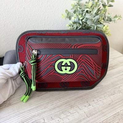 New Gucci Jersey GG Allov Pan Sport Belt Crossbody bag, Red grey