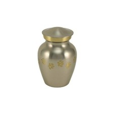 Small/Keepsake Pewter Brass Paw Print Cremation Urn, 25 cubic inches