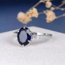 2CT Oval Cut Lab-Created Sapphire Diamond Engagement Ring 14K White Gold Plated