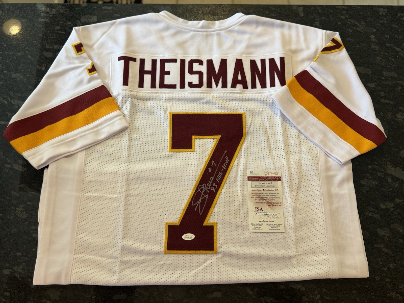 Joe Theismann Autographed Signed Custom Redksins Jersey JSA Cert 83 NFL MVP Inscribed 