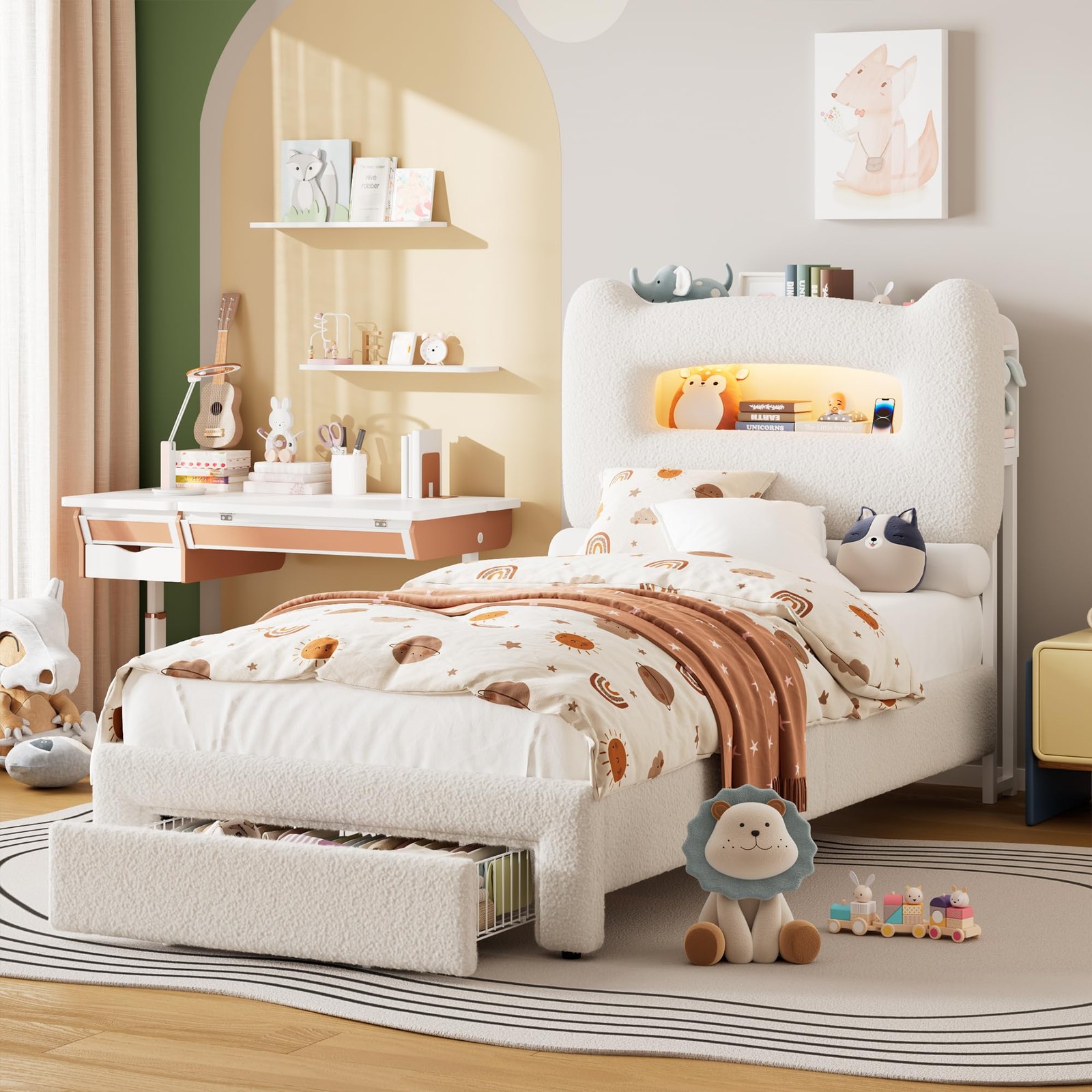 S For Kids Storage Drawer Led Headboard