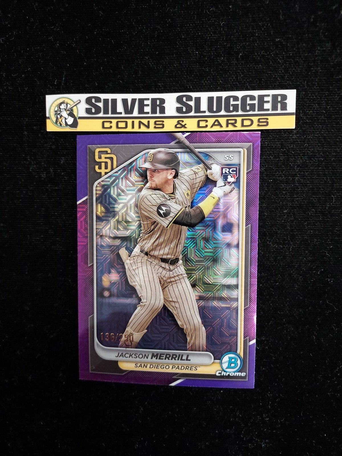 2024 Jackson Merrill Bowman Chrome Mega Box Purple Mojo Refractor /250 #27 RC SD