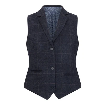 Truclothing Damen Klassische Tweed Weste Slim Tailored Vintage Wollmischung Blau - Bild 1 von 4