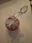Vintage Perfume Bottle Pink Satin Glass Base Rose Floral Butterfly Design Topper — photo 2