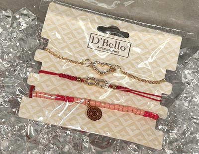 D Bello Pink Beaded Bracelet Set Heart & Infinity Charm Stretch BFF Love Jewelry