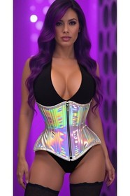Top Drawer Silver Holo Double Steel Boned Underbust Waist Cincher Corset