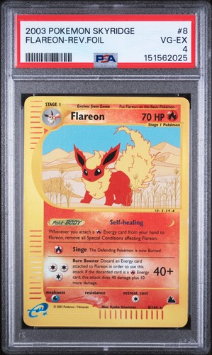 2003 POKEMON SKYRIDGE #8 FLAREON-REVERSE FOIL PSA 4