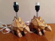 Pair brown Stegosaurus dinosaur table lamps Jurassic decor for kids AS IS tested