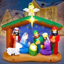 8FT Christmas Inflatables Nativity Scene, Blow Up Christmas Nativity Scene, L...