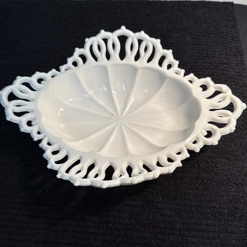 Vintage Westmoreland Milk Glass Lacy Crimped Edge