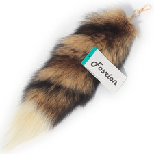 Real Fox Tail Fur Handbag Charm Cosplay with clasp keyChain and Hook Red
