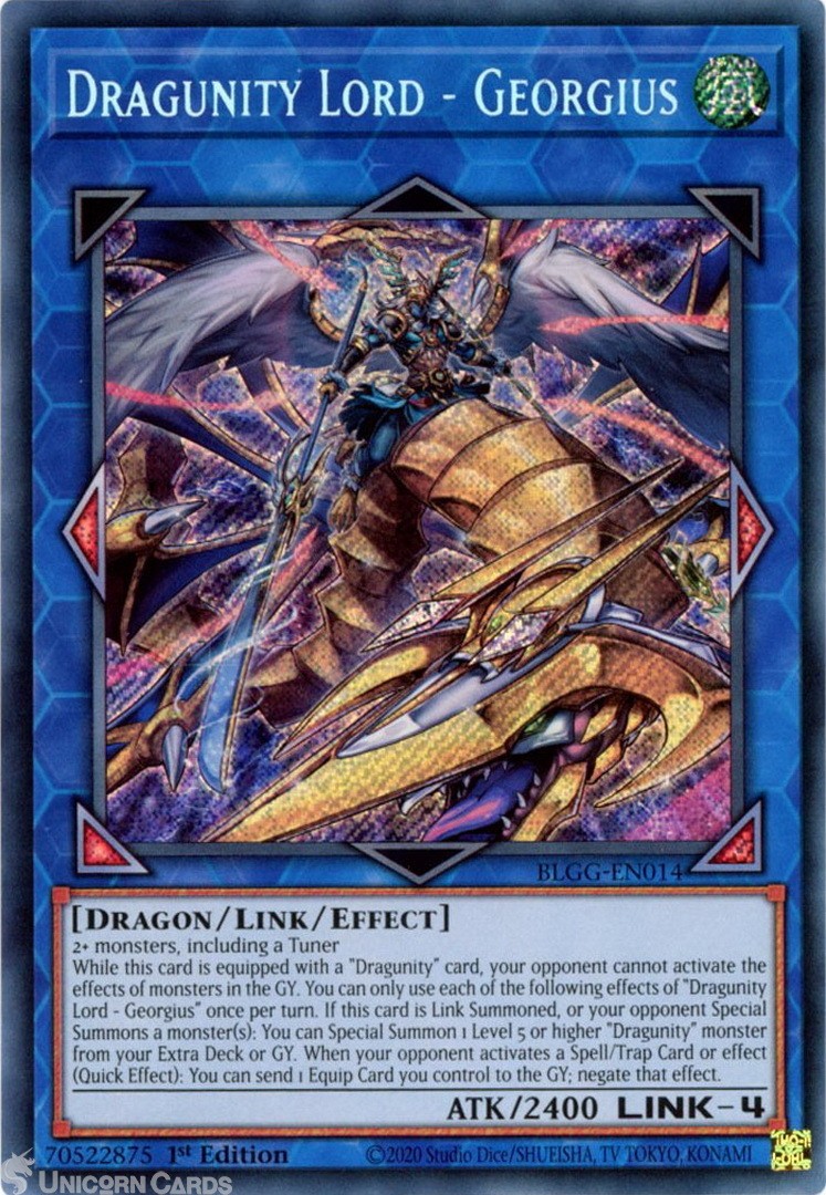 BLGG-EN014 Dragunity Lord - Georgius : Secret Rare 1st Edition Mint YuGiOh Card