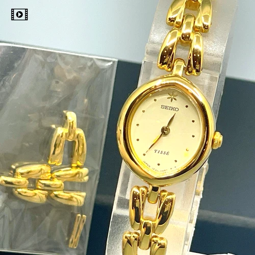 Vtg1995 [N.Mint/Box] Seiko Tisse 1F20-5200 White Dial 16mm Qz Ladies Gold Watch