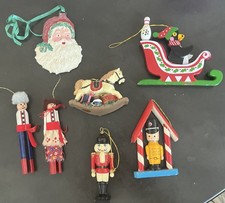 Set Of 7 Vintage Rocking Horse Nutcracker Santa Christmas Tree Ornaments Holiday