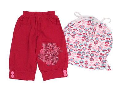2tlg Kombi Capri Sweat-Hose 3/4 Lang Träger-Shirt Top Mädchen Gr. 110 rot Blumen