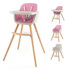 High Chair, 3-in-1 Eat  Grow Wooden Highchair/Booster Seat/Toddler Chair with