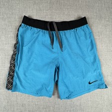 Nike Swim Trunks Mens Medium Blue Black Lined Quick Dry Athletic Shorts Pockets