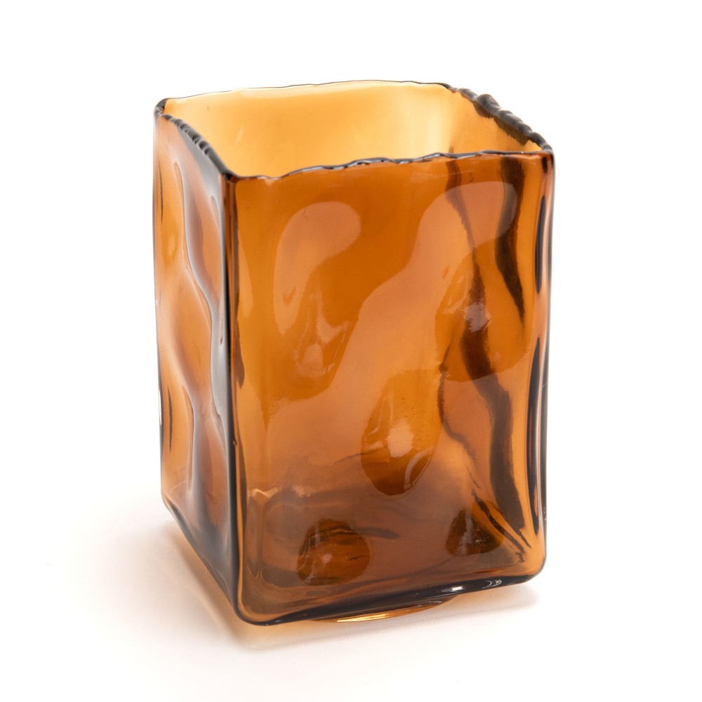 Vase Onda Carré 17 cm ambre en verre soufflé haut de gamme pour intérieur moderne