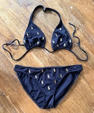 VINTAGE Ralph Lauren OS Polo Bikini Embroidered Pony Logo Swimsuit Set Black