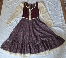 Gunne Sax by Jessica Maroon Floral Midi Dress Size 11 Long Sleeve Prairie