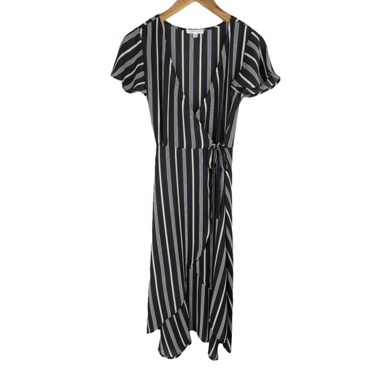 black and white striped short sleeve dress Striped Side Slit Short Sleeve Midi Dress Black / S