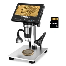 TOMLOV Digital Microscope 4.3" LCD USB Coin Microscope 1000X 10*LED Illumination