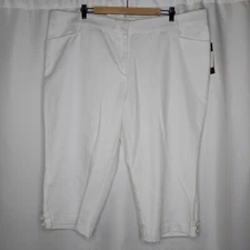 Counterpart Capris Womens 20W White Stretch Cotton Straight Pocket Zip Button