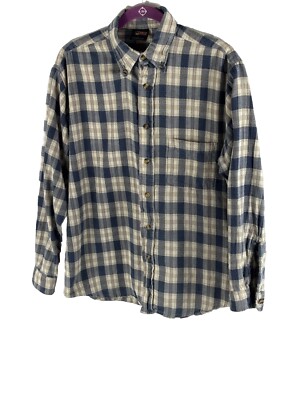 Brisco Apparel Mens Flannel Shirt Long Sleeve Large Blue white gray plaid READ