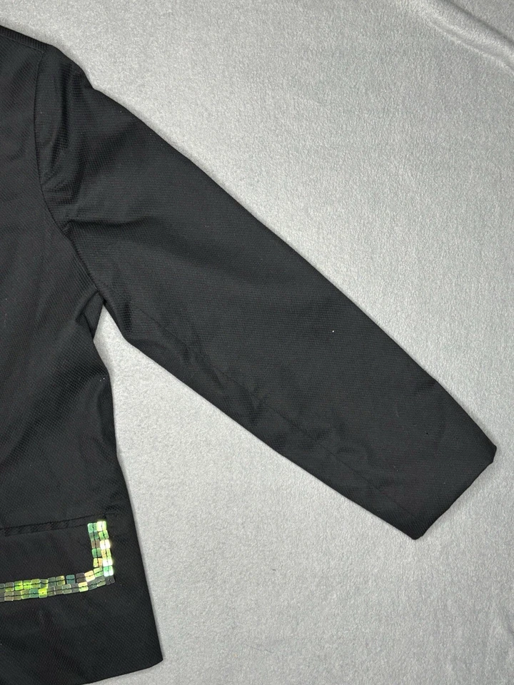 Blazer deportivo de colección Quacker Factory traje negro chaqueta talla XS verde lentejuelas cuadradas Foto 2 de 4