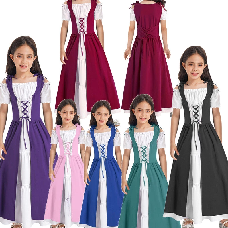 Kids Girls Princess Dress Medieval Renaissance Gothic Maxi Dresses Party Gowns - Image 2 of 3