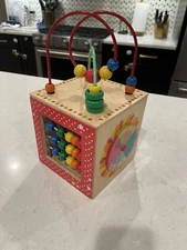 Educo Naturally Fun Wooden Learning Play Activity Cube With Bead Maze and Mirror