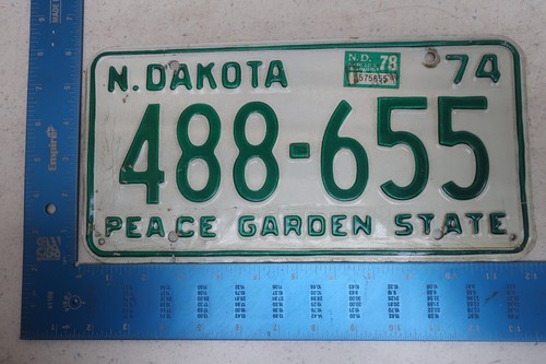 North Dakota License Plate Tag ND 1978 1974 488-655 488 655 Natural Sticker