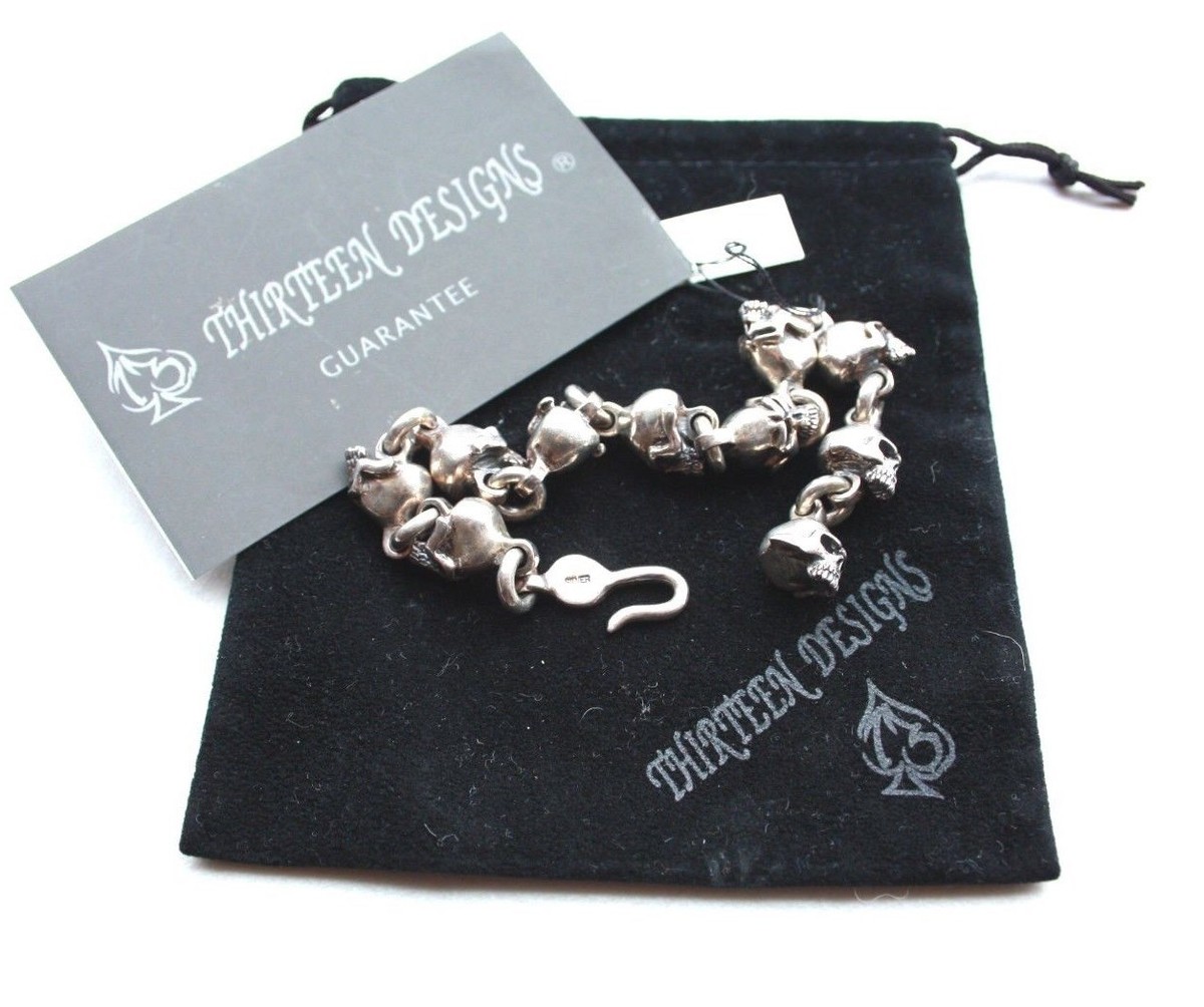 NWT! AUTH THIRTEEN DESIGNS 925 SILVER SMALL MAD SKULL BRACELET 