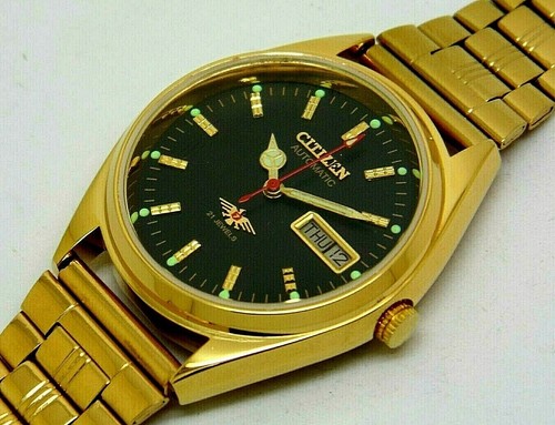 Citizen Automatico Uomo Placcato Oro Quadrante Nero Vintage 21 Jewels Watch  Run | eBay