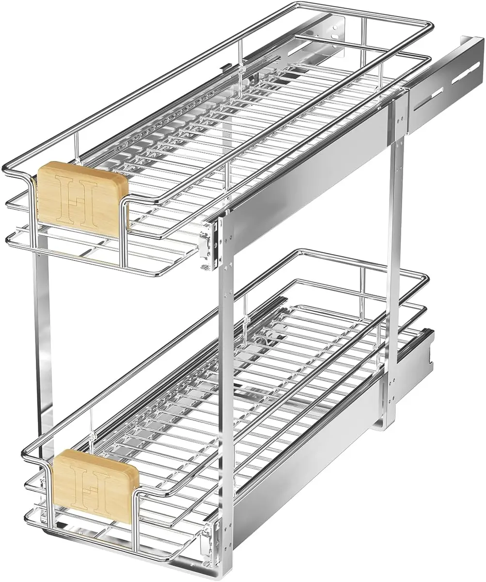 LOVMOR 2 Tier Pull Out Cabinet Organizer 7½ W x 21½ D, Slide Out Drawers  and