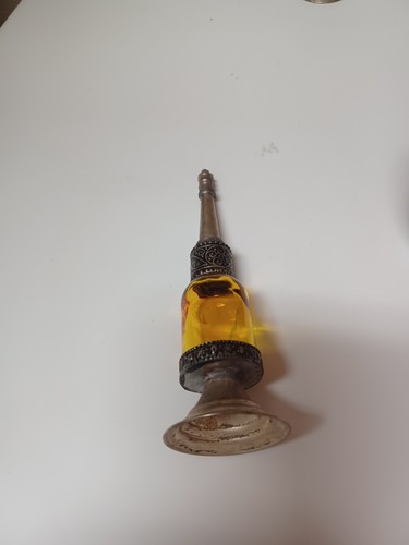 Bottiglia profumo marocchino vintage fatta a mano vetro GIALLO da collezione decorazione antica - Foto 2 di 4