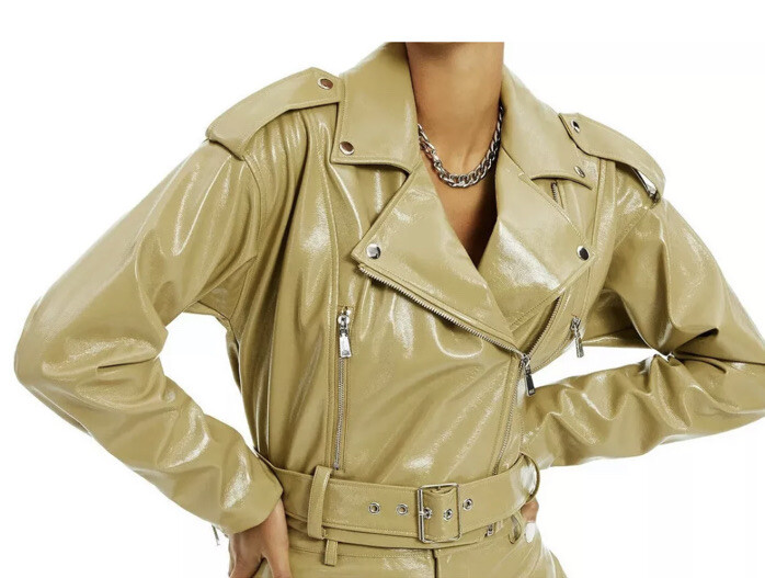 Danielle Bernstein Patent Faux-Leather Moto Jacket (L)