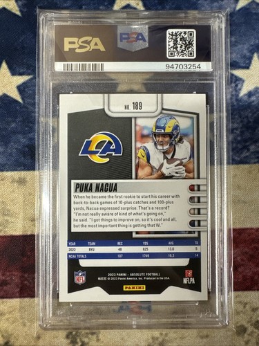 Panini Absolute Football #189 2023 PUKA NACUA RC PSA 10 GEMA COMO NUEVO Rams - Imagen 2 de 2