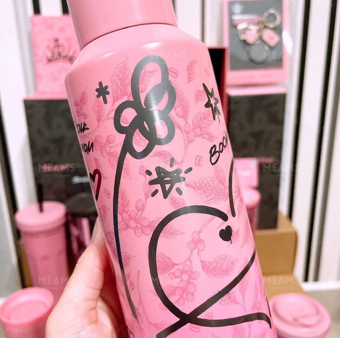 Blackpink Starbucks Pink Doodles Stainless Steel Water Bottle 20oz