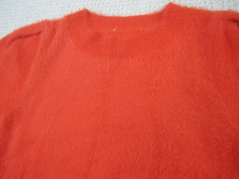 Suéter mediano para mujer mediano naranja manga corta recortado nailon acrílico suave top Foto 2 de 4
