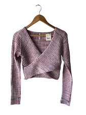 Free People Size M Brooke Wrap Top in Lilac Fog Textured Knit Stretch Top - New